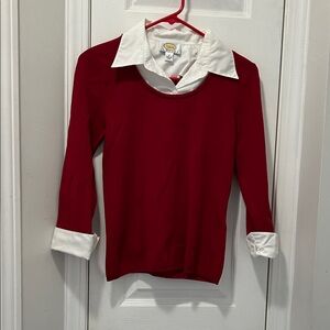 Talbots Red Layered-Look Sweater Top with White Collar and Cuffs